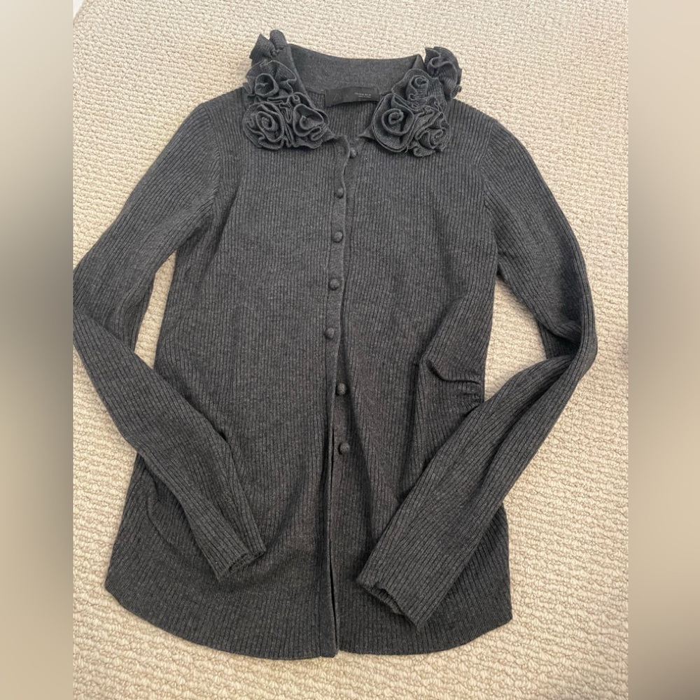 Zara Charcoal Cardigan with Floral Accents